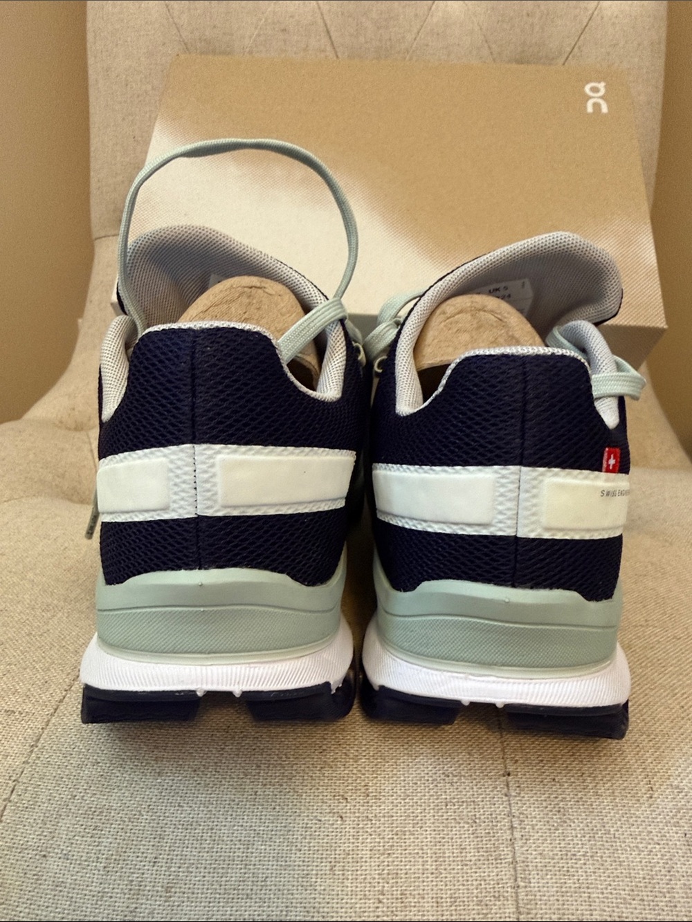 On Running Women's Mint Green and Navy Cloudrunner Athletic Shoes - Picture 3 of 8